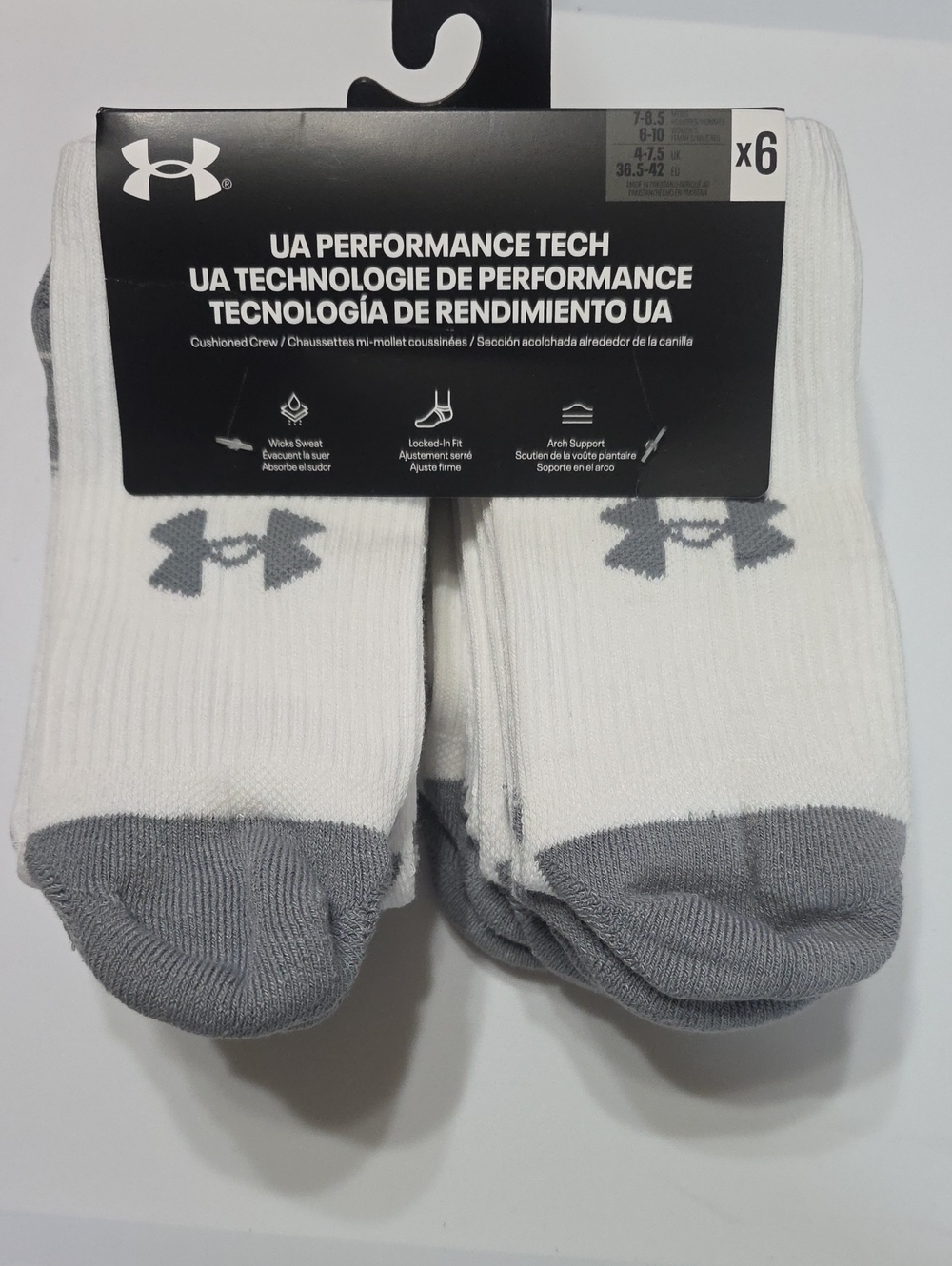 Under Armour White & Gray Men's Cushioned Crew Athletic Socks - 6 Pack